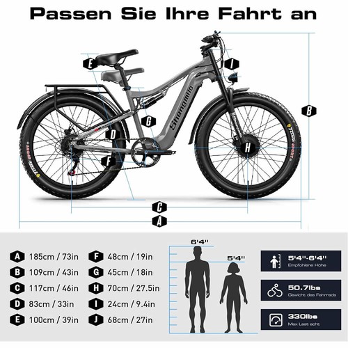 2000W Dual Motor E Mountainbike 48V Elektrofahrrad 26 Zoll Ebike Fatbike Pedelec - Bild 15 von 24
