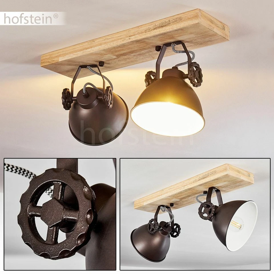 Decken Lampen Industrial Wohn Schlaf Zimmer Leuchten Flur Strahler Holz/schwarz 