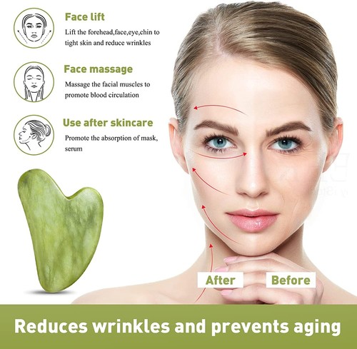 Natürliches Jade Gua Sha Brett Gesicht Körper Massage Kratzwerkzeug Medizin Chinesisch UK - Bild 12 von 13