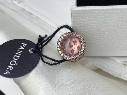Pandora ALE 14k Rose Gold Radiant Heart Blush Sparkling Crystal CZ Pink Charm - Picture 3 of 7