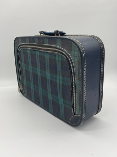 Premium Vintage 1970s Blue Plaid Suitcase