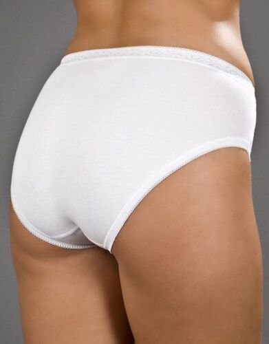 Ladies High Leg Briefs Knickers Cotton Rich Lace Comfort 3 Pack La Marquise 1007 - Picture 3 of 5