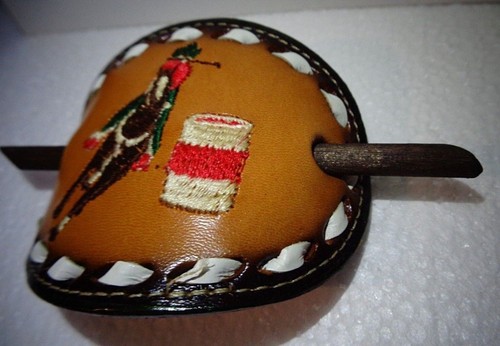 Tony Lama RODEO BARREL RACER Hair Barrette w Stick USA Genuine Leather Embroider - Picture 7 of 11