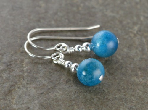 Ozeanblauer Apatit Edelstein & Sterlingsilber Ohrhänger + Geschenkbox - Bild 4 von 8