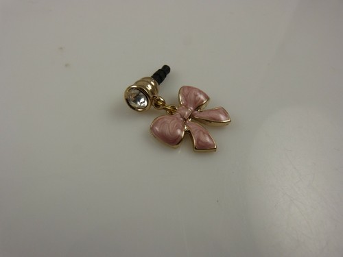 Pink bow ribbon cute charm cell phone or charm ear cap dust plug crystal - Picture 4 of 9