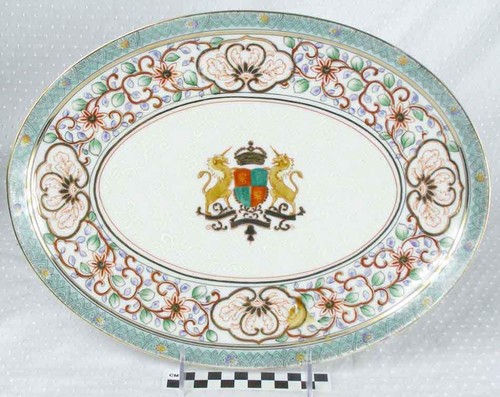 Antique Chinese Armorial Oval Platter w/ Heraldic Crest Coat of Arms Unicorns HH - Picture 1 of 5