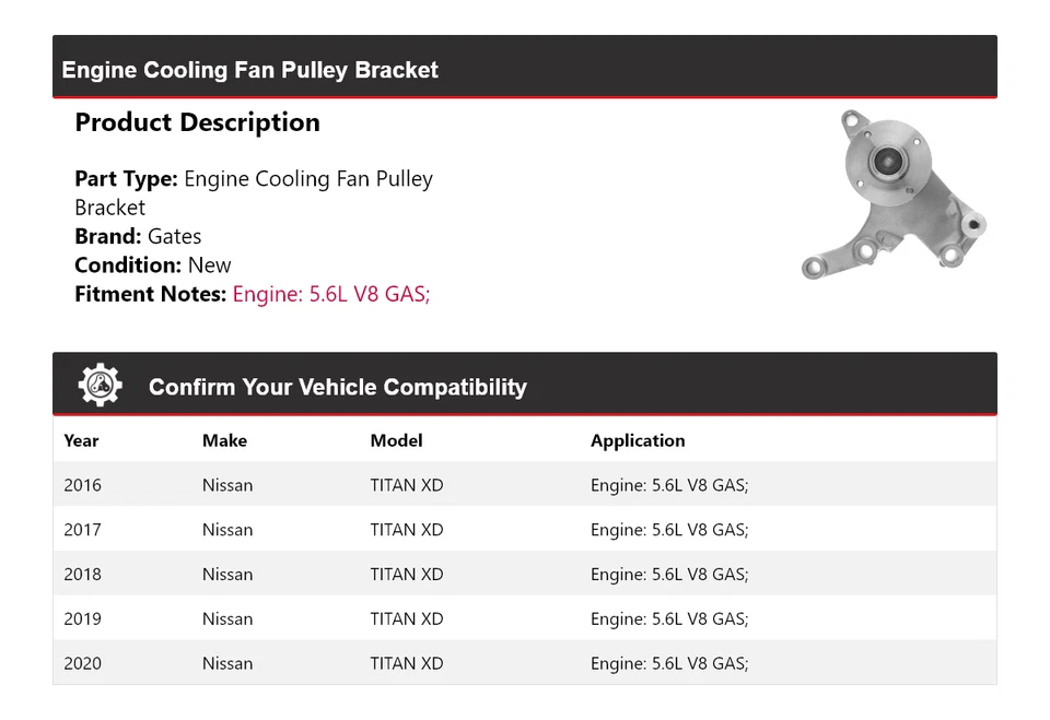 Para Nissan TITAN XD 2016-2020 Motor Ventilador Polea Soporte Puertas 2017 2018 Foto 2 de 4