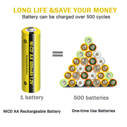 3PCS Ni-CD AA 600mAh 1.2V Rechargeable NiCD Batteries for Solar Lights Lamp US - Picture 4 of 5