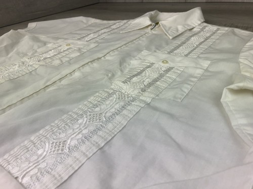Vintage Mexican Wedding Shirt The Genuine Haband Guayabera Zip Up 70s 80s Mens M - Picture 5 of 12