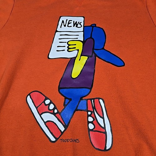 PUMA x TODD JAMES Mens Large Sweatshirt Orange News Boy Pullover - Picture 4 of 12