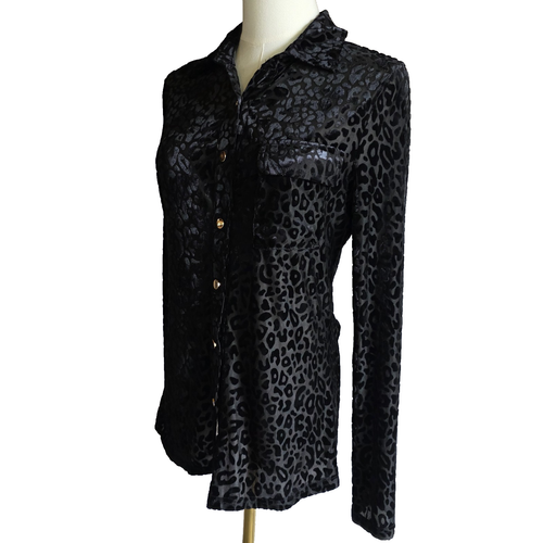 BySWAN Paris Sheer Black Velvet Burnout Leopard Top L Goth Whimsigoth Y2K - Bild 3 von 14