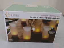 6 Tea Light LED Candles with Frosted Votive Holders