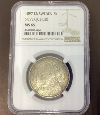 1897 EB SWEDEN 2 Kronor Silver Jubilee Oscar II MS65 | eBay