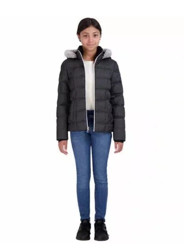 SAGE Collective Youth Girls Faux Fur Hooded Puffer Jacket Coat Black Size S - Picture 3 of 10