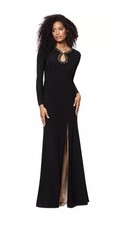 XSCAPE Women's Black Embellished Keyhole-Neck Long-Sleeve Gown Size 12