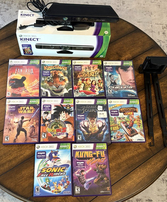 Xbox 360 Kinect Bundle Lot Sensor w/ Box + 10 Games DBZ, Sonic, Star Wars, Fable