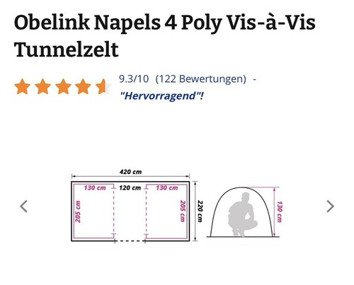 Tunnelzelt Obelink Napels 4 Grey - Bild 5 von 7