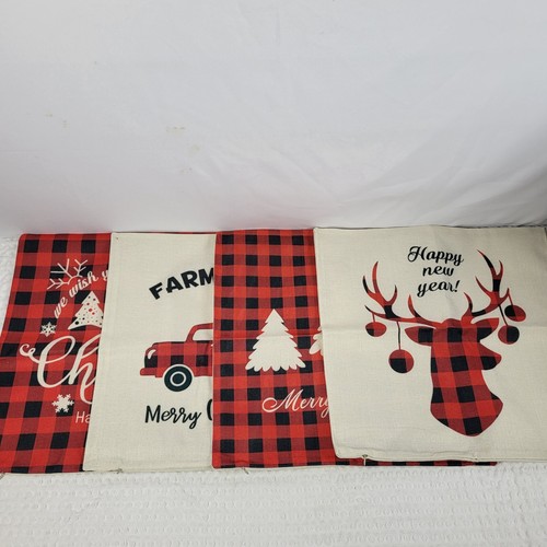 Lot Of Four Christmas Pillow Covers Buffalo Plaid 18" Zipper Closure New - Picture 1 of 5