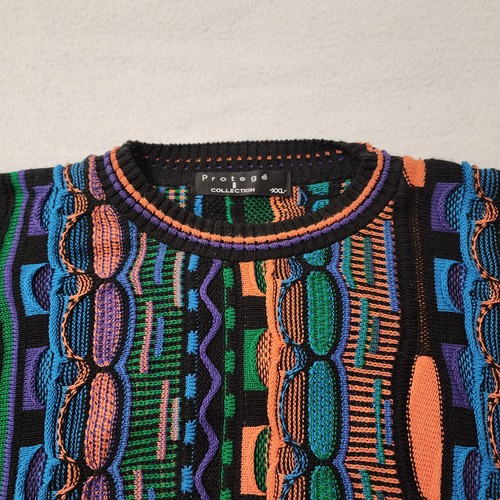 Vintage 90s Protege 3D Sweater Mens 2XL Multicolor Knitted Coogi Styled Hip Hop - Picture 3 of 9
