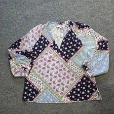 Loft Top Womens Size Medium Blue Pink Patchwork Boho Peasant Casual Maximal