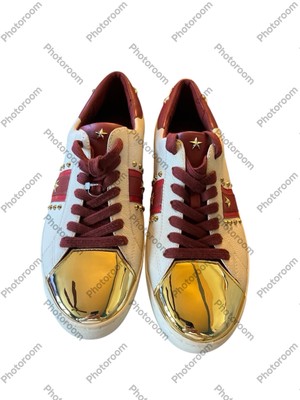 Michael Kors Frankie Stripe Leather Studded Low Top Lace-up Sneaker Shoe 8.5 M 