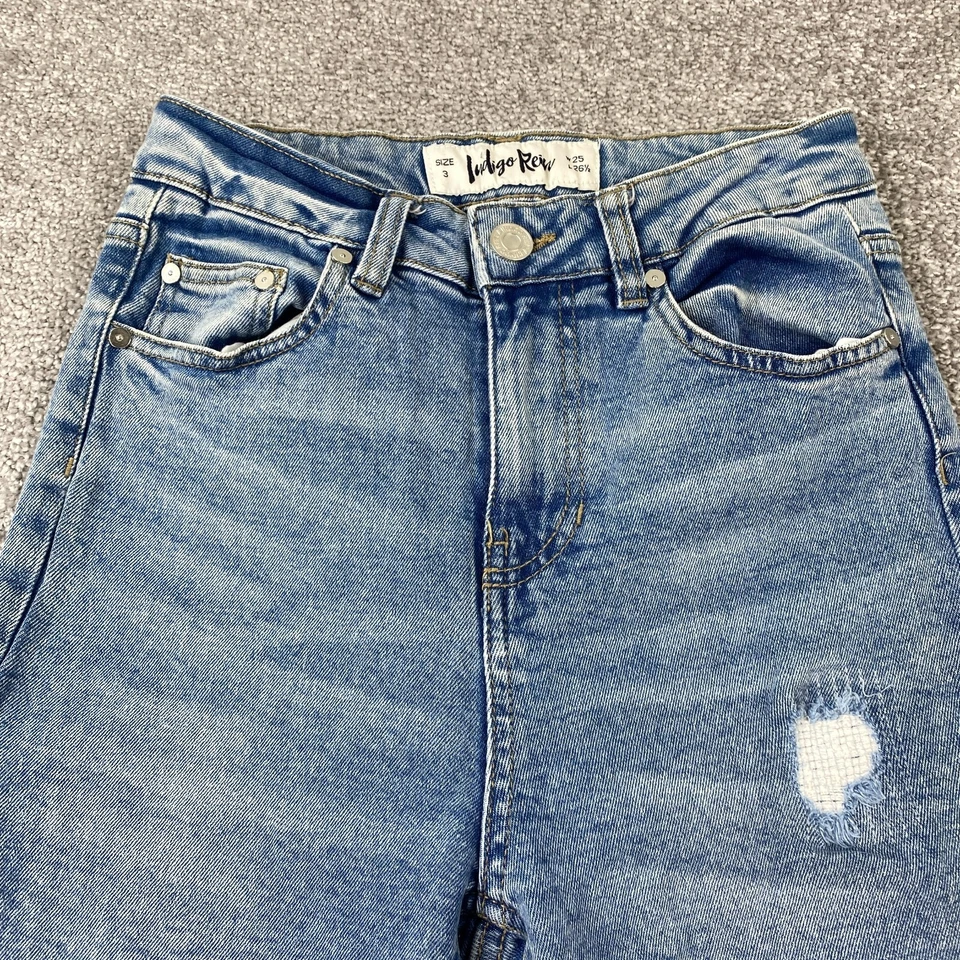 Pantalones de mezclilla recortados Indigo Rein para mujer talla 1/25X26,5 azul tiro alto desgastados Foto 2 de 4