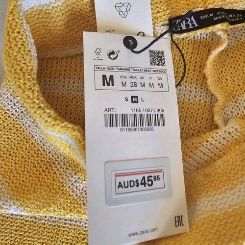 NEW Zara co-ord set knit top and wide leg pants women's size M mustard stripe - Picture 12 of 20