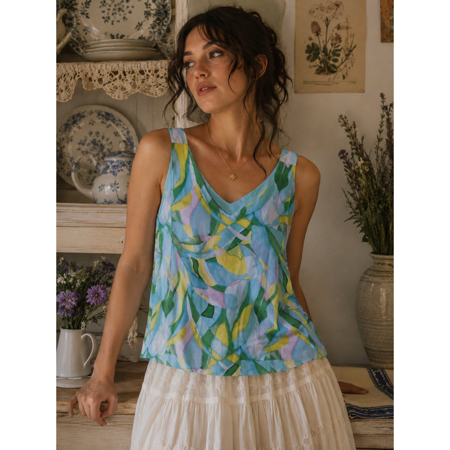 Fairycore Pastel Abstract Camisole Top Cottagecore  Boho Artsy Watercolor Tank M