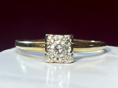 14K GOLD DIAMANT RING VERLOBUNG HOCHZEIT ANTIK SIGNIERT ANDENKEN GRÖSSE 9 - Bild 9 von 16