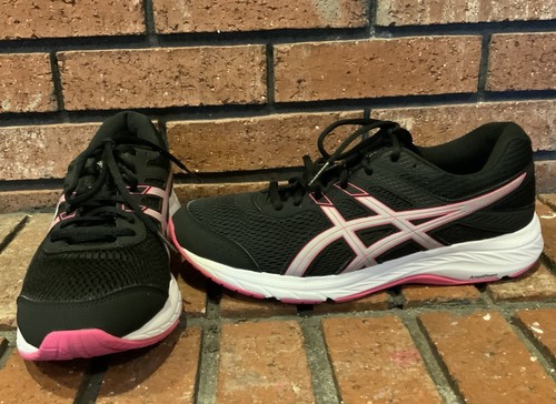 ASICS Gel Contend Womens Black Running Shoe Pink Trim Size 10.5