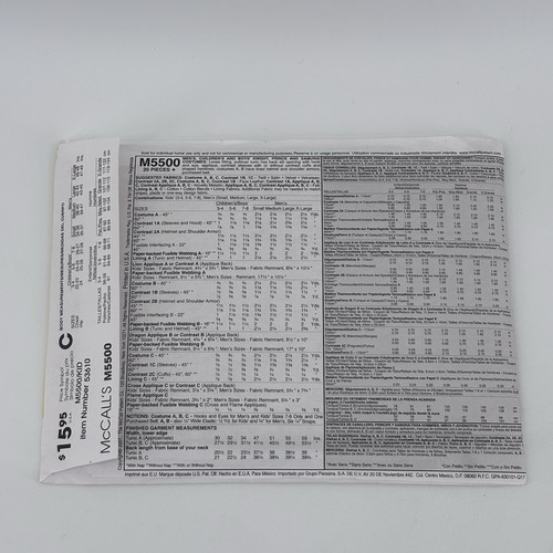 McCall's Costume Patterns Medieval Knight Kids (3-8) Costume M5500 - Picture 3 of 3