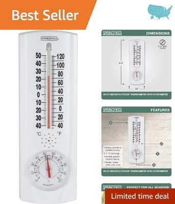 Wireless Vertical Thermometer & Hygrometer - 9.125 Inches for Indoor & Outdoo...