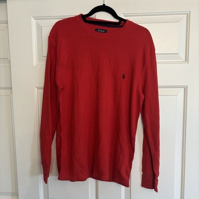 Polo Ralph Lauren Men s Red Knit Crew Neck Long Sleeve Size L Logo