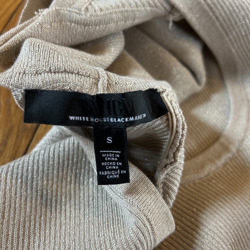 White House Black Market Cap Sleeve Turtleneck Beige Metallic Ribbed Top Size S - Picture 6 of 6