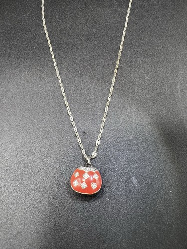 Sterling Silver Italian Chain, Enameled, Diamond Encrusted Pendant Necklace, 19” - Picture 4 of 13