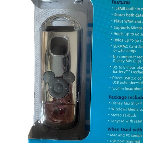 Disney Mix Stick Clip Music MP3 Player 128MB Vintage 2005 NOS Chrome HTF Color - Picture 12 of 13