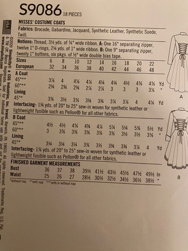 Simplicity S9086 Pirate Steampunk Coat Halloween Costume (14-22) UNCUT Pattern - Picture 2 of 2