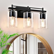 3-Light Bathroom Lights Fixtures, Modern Vanity Light with Clear Glass Shade