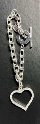7,5" JLO versilbert Knebel Bettelarmband mit offenem Herzen Charm - Bild 6 von 9