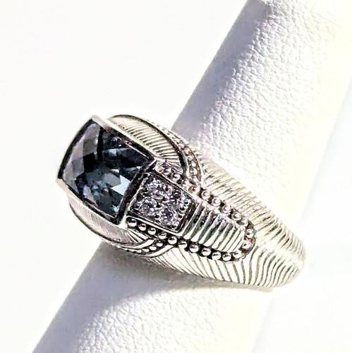 Judith Ripka Blue Topaz Sterling Silver 925 Faceted Cz Ring Size 6 - Picture 2 of 11