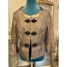 NWT Champagne Taupe Beaded Peplum Evening Jac...