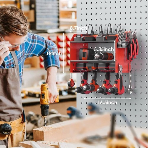 Power Tool Organizer Wall Mount W/ Charging Station Hooks Drill Bit Rack New - Picture 9 of 84