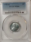 1943-D  1C  Lincoln Wheat One Cent  PCGS MS66