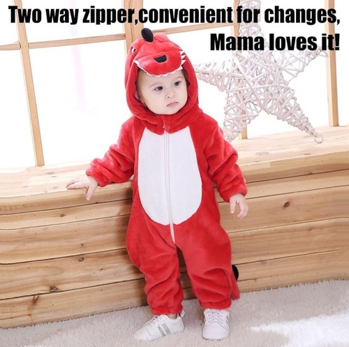 RED & White Dragon Costume for Kids. Size 2t-3t. Soft Flannel Zip Up. One Piece - Picture 5 of 7