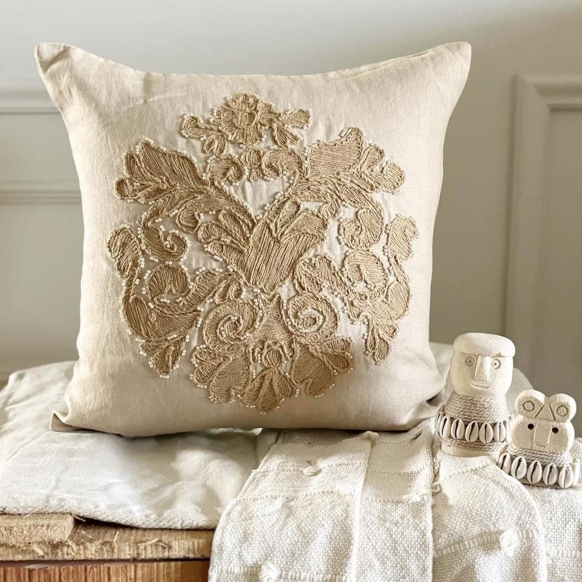 Decorative Sofa Cushion Case Beige 16"x16", Home Decor Linen - Jutty Damask
Opens in a new window or