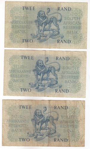 South Africa, 2 Rand, 1961-65, Set of 3, South African Reserve Bank, P105b, XF - Picture 2 of 2