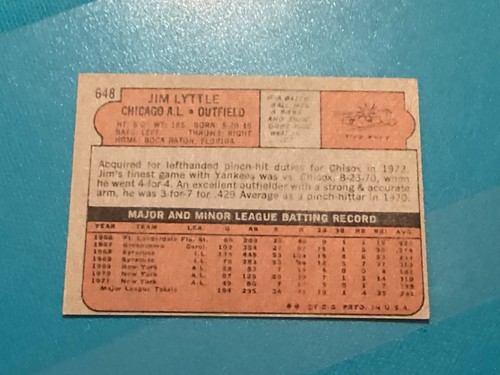 1972 Topps Jim Lyttle Semi-High Number #648 - Near Mint - Great Corners - - Picture 2 of 2