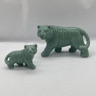 Japanese Ceramic Zodiac Tiger & Cub Yakushi Kiln Lucky Art Home Decor
