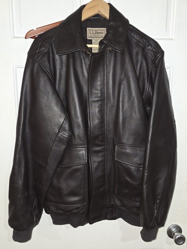 LL Bean Men's Vintage Leather Flight Bomber Jacket Size MEDIUM TALL - Picture 2 of 16