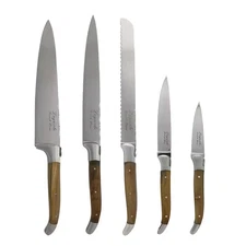 Laguiole Connoisseur Olivewood 5 Piece Stainless Steel Kitchen Knife Set plus Ma
